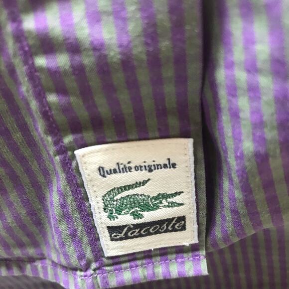 Lacoste Classic Fit Purple Green Striped Cotton Button Down Shirt Men's 42 (L) - Picture 8 of 8